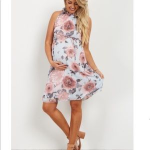 Blue and pink maternity dress